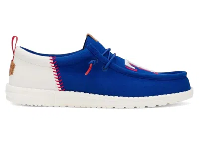 Pre-owned Hey Dude Men's  Wally Funk Mlb Texas Rangers Sneakers In Royal/white