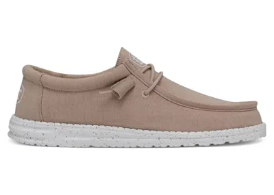 Pre-owned Hey Dude Men's  Wally Slub Canvas Sneakers In Tan In Brown