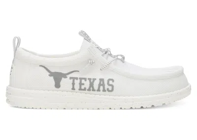 Pre-owned Hey Dude Men's  Wally Texas Longhorns Sneakers In White/burnt Orange