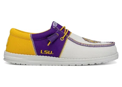 Pre-owned Hey Dude Men's  Wally Tri Lsu Tigers Sneakers In Purple/gold In Multi