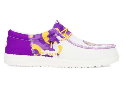 Pre-owned Hey Dude Men's  Wally Tri Lsu Tigers Sneakers In Purple/yellow In Multi