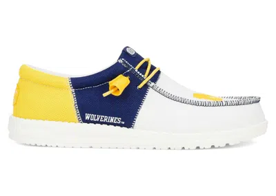 Pre-owned Hey Dude Men's  Wally Tri Michigan Wolverines Sneakers In White/yellow In Multi