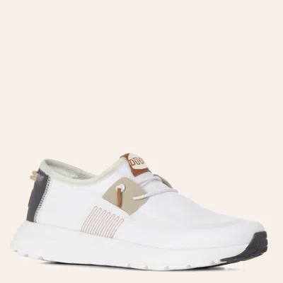 Hey Dude Men's Sirocco Stretch Sox White & Tan Moc Toe Shoes