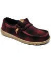 Hey Dude Men's Wally Cozy Plaid Slip-on Casual Moccasin Sneakers From Finish Line In Burgundy