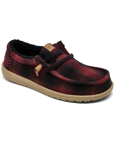 Hey Dude Men's Wally Cozy Plaid Slip-on Casual Moccasin Sneakers From Finish Line In Burgundy