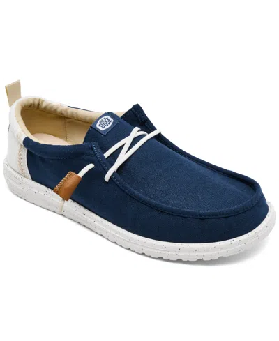 Hey Dude Men's Wally Craft Linen Casual Moccasin Sneakers From Finish Line In White,sargasso Blue