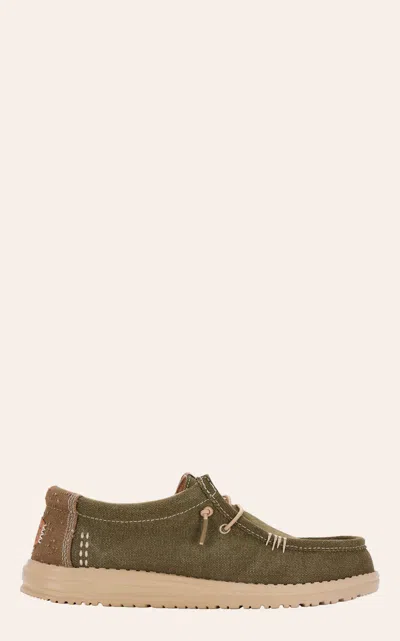 Hey Dude Men's Wally Dusty Green & Tan Lace Up Moc Toe Casual Shoes