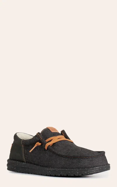 Hey Dude Men's Wally Funk Black Denim Moc Toe Casual Shoes In Gray