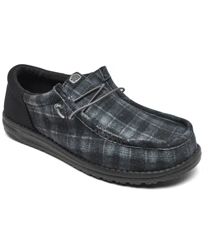 Hey Dude Men's Wally Funk Waffle Casual Moccasin Sneakers From Finish Line In Black Plaid