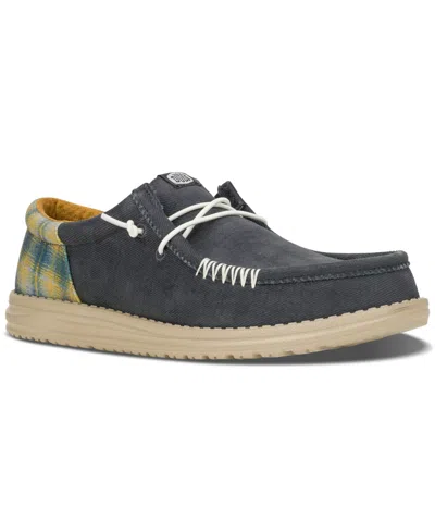 Hey Dude Men's Wally Funk Waffle Casual Moccasin Sneakers From Finish Line In Navy Plaid