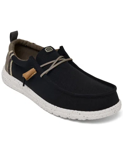 Hey Dude Men's Wally Summer Linen Casual Moccasin Sneakers From Finish Line In Black,walnut