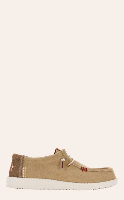 Hey Dude Men's Wally Tan & White Lace Up Moc Toe Casual Shoes In Brown