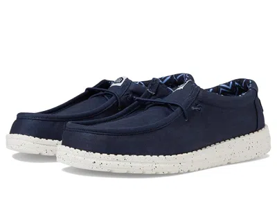 Hey Dude Wally Canvas (little Kid/big Kid) Boy's Shoes Navy : 4 Big Kid M, Canvas/leather In Blue