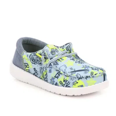 Hey Dude Kids' Wally Funk Graffiti Mix 42627-425 Blue Casual Shoes Rhs6310 In Multi