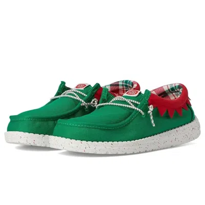 Hey Dude Wally Holiday Elf 42146-3xx Kids Green Red Moc Toe Casual Shoes Nin314