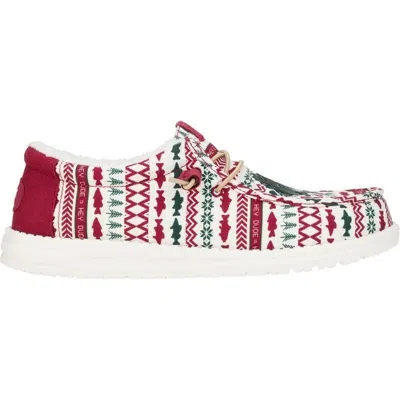 Hey Dude Wally Merry Fishmas Mens White Red Moc Toe Slip On Casual Shoes Acad175 In Multi