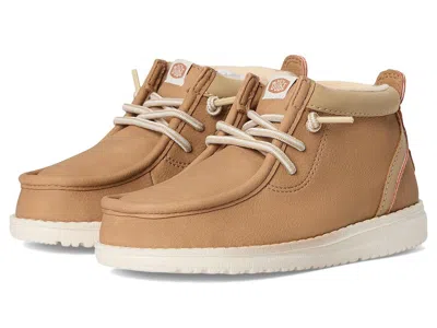 Hey Dude Wally Mid Classic (little Kid/big Kid) Boys Shoes Tan : 3 Little Kid M, Synthetic In Brown