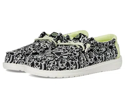 Hey Dude Wally Space Glow (little Kid/big Kid) Boys Shoes Black/white : 4 Big Kid M, Canvas/textile In Multi