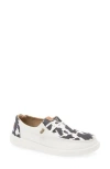 Hey Dude Wendy Animal Print Slip-on Moc Toe Shoe In White/black Cow Print