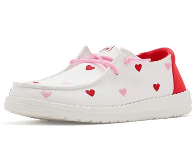 Hey Dude Wendy Embroidered Hearts (little Kid/big Kid) Girl's Shoes White/multi : 3 Little Kid M, Cotton