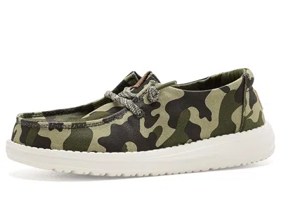 Hey Dude Wendy Essential Camo (little Kid/big Kid) Girl's Shoes Olive Camo/multi: 5 Big Kid M In Green