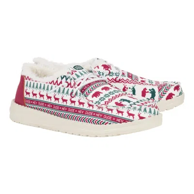 Hey Dude Wendy Holiday Novelty Print Mens White Red Slip On Casual Shoes Acad178 In Multi