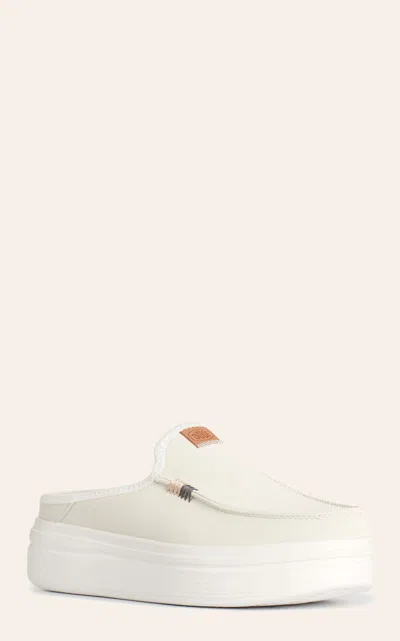 Hey Dude Women's Austin Lift White Faux Leather Moc Toe Casual Shoe
