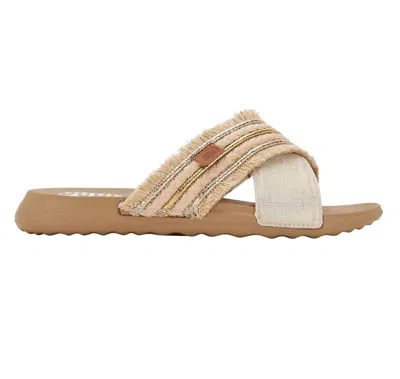 Hey Dude Women's Christi Slide Fringe Sandal In Natural/gold In Neutral