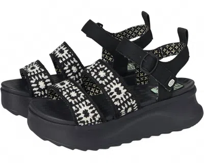 Hey Dude Women's Delray Buckle Cottage Crochet Sandal In Black/white