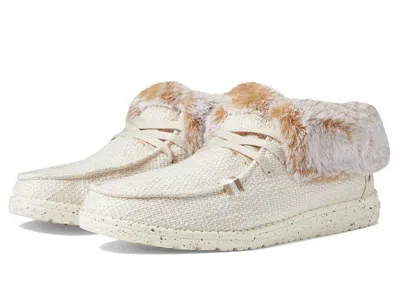 Hey Dude Women's  Britt Beige Canvas Faux Fur Comfort Casual Shoes Jobb1995 In White