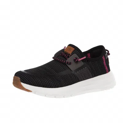 Hey Dude Women's Sirocco Stretch Sox Athletic Shoe In Black Onyx/pink In Gray