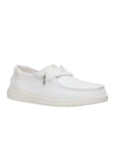 Hey Dude Women's Wendy Frayed Canvas Casual Shoes In Snow White