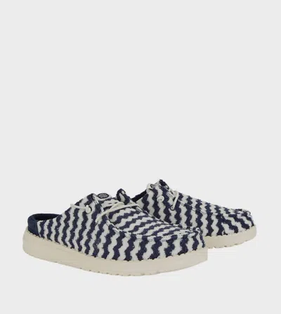 Hey Dude Women's Wendy Slip Stripe Shoes In Navy In White