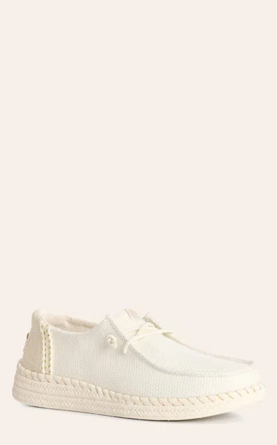 Hey Dude Women's Wendy White Espadrille Woven Lace Up Moc Toe Casual Shoes In Neutral