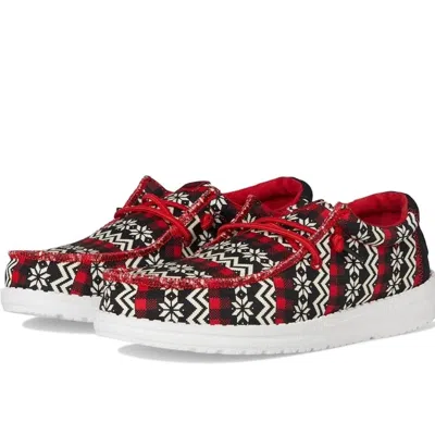 Hey Dude Kids' Youth  Wally Ugly Sweater- Black Red Fair Isle Shoes Hawk3191 In Multi