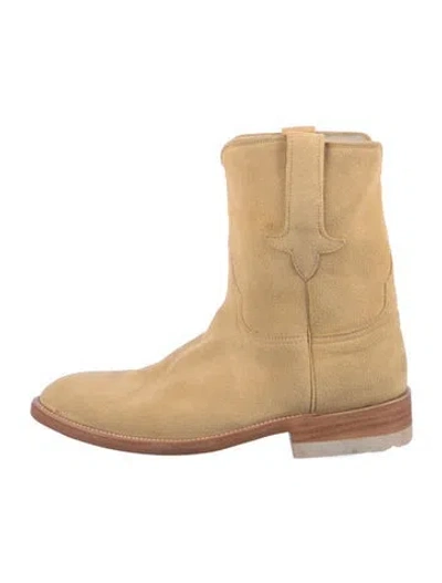 Pre-owned Hey Gang Suede Moto Boots In Neutral