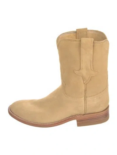 Pre-owned Hey Gang Suede Western Boots In Neutral