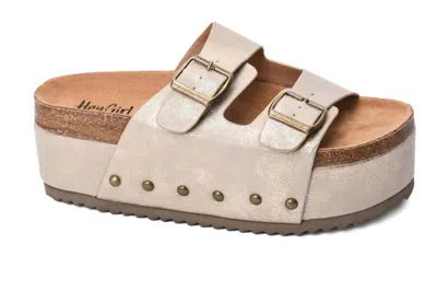 Hey Girl By Corkys Women Wannabe Platform Sandal In Washed Gold Metallic