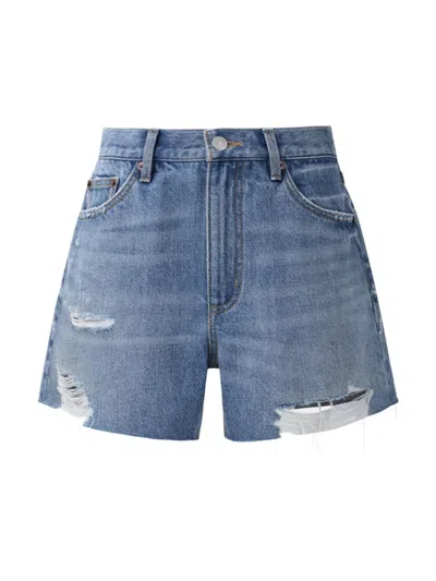 Hey Joanie Distressed Frayed-hem Shorts In Blue