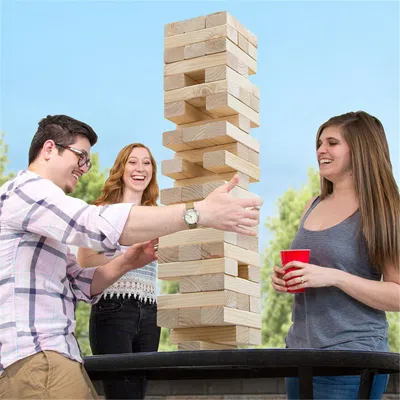 Hey Play Classic Giant Wooden Blocks Tower Stacking Game