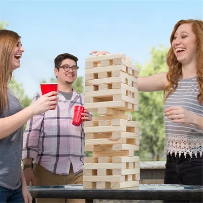 Hey Play Non-traditional Giant Wooden Blocks Tower Stacking Game