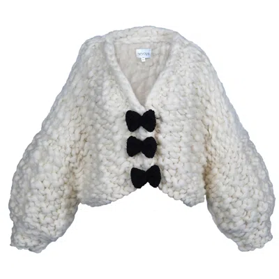 Heyays Women's White Bubblegum Hand- Knitted Cardigan