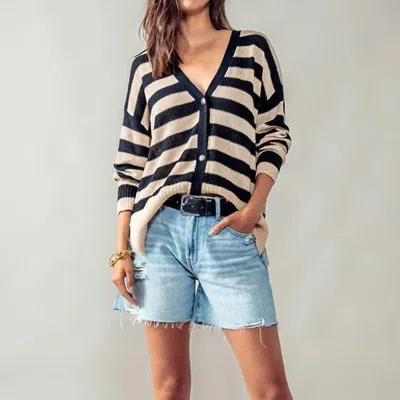 Heyday Cozy And Free Striped Cardigan In Black/beige
