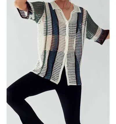 Heyday Net Crochet Top In Blue