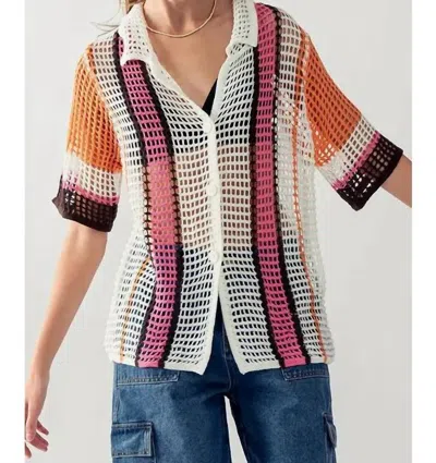 Heyday Net Crochet Top In Pink