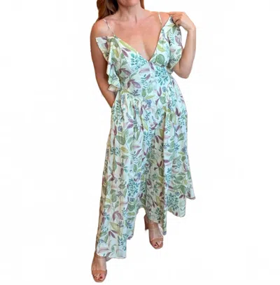 Heyson Audry Floral Ruffle Maxi Statement Dress In Green In Multi