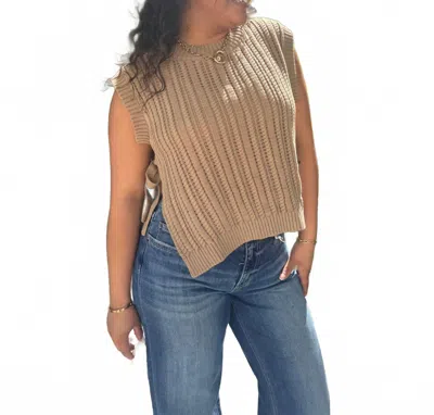 Heyson Cable Knit Sweater Top With Side Ties In Khaki In Neutral