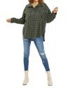 Heyson Cozy Oversized Button Down Shirt In Olive/navy In Green