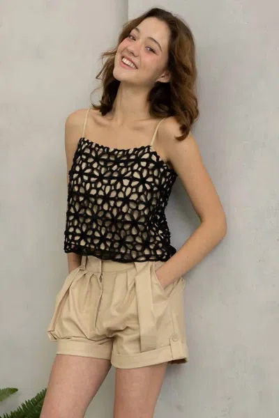 Heyson Crochet Floral Spaghetti Strap Top In Black