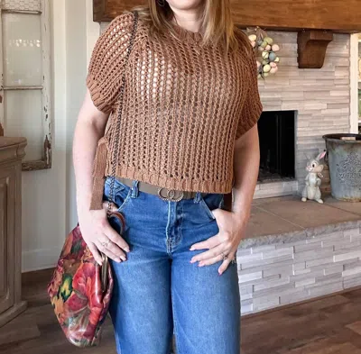 Heyson Crochet Knit Top With Side Ties In Copper In Multi